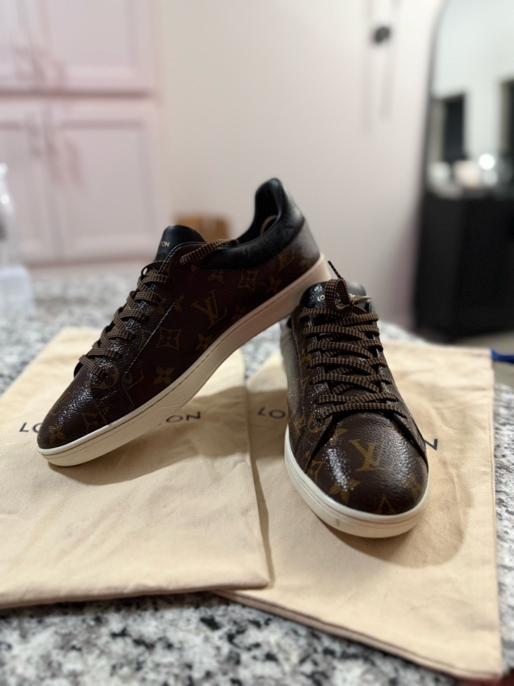 Louis Vuitton Brown Monogram Low-Top Sneakers with White Sole